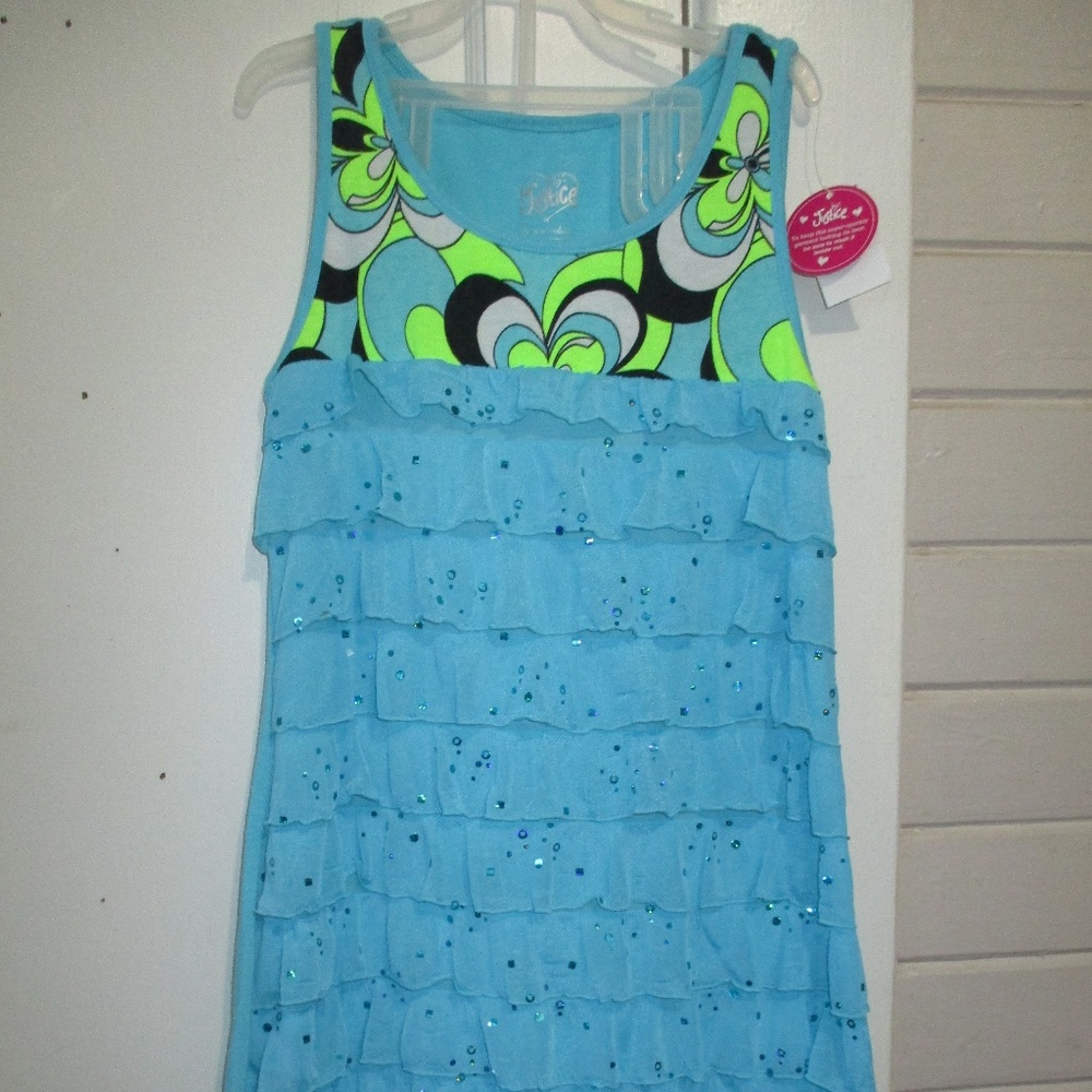 JUSTICE. NWT.GIRLS 12 DRESS.. BLUE. RUFFLED